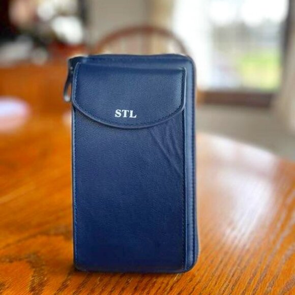 STL SELENA THE LABEL-CONVERTIBLE CLUTCH WALLET/ CROSSBODYBAG- BLUE FAUX LEATHER - Picture 1 of 5